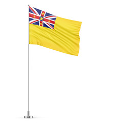 Niue flag on a flagpole white background 3D illustration