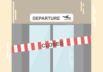 Vector illustration of a closed gate at the airport with the inscription closed