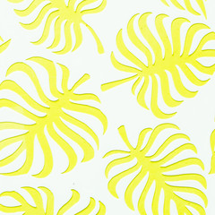 Arrière plan motif feuille tropicale jaune fluo sur fond blanc