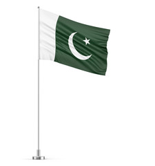 Pakistan flag on a flagpole white background 3D illustration