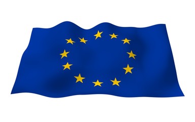 Slightly waving flag of the European Union isolated on white background, 3D rendering. Symbol of Europe. 3D illustration