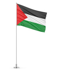 Palestine flag on a flagpole white background 3D illustration