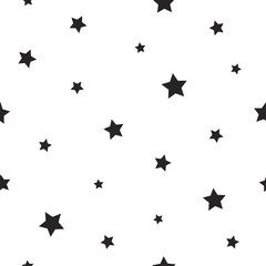 Seamless abstract pattern with little sharp black stars on white background. Vector illustration.