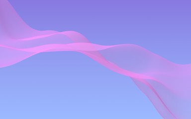 Pink wave on blue sky abstract background. Fluttering pink scarf. Waving on wind pink fabric. 3D illustration