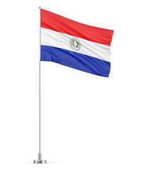 Paraguay flag on a flagpole white background 3D illustration