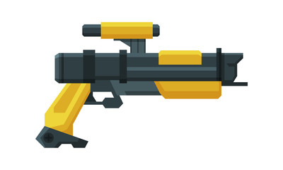 Futuristic Space Gun Blaster, Yellow and Black Laser Handgun, Raygun of Alien, Childish Pistol Vector Illustration