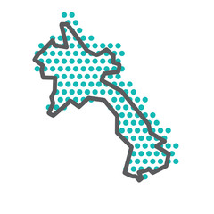 Laos simple outline map with green halftone dot pattern
