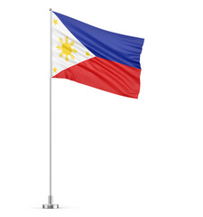 Philippines flag on a flagpole white background 3D illustration