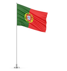 Portugal flag on a flagpole white background 3D illustration