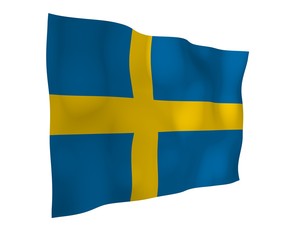 The flag of Sweden. Official state symbol of the Kingdom of Sweden. A blue field with a yellow Scandinavian cross that extends to the edges of the flag. 3d illustration
