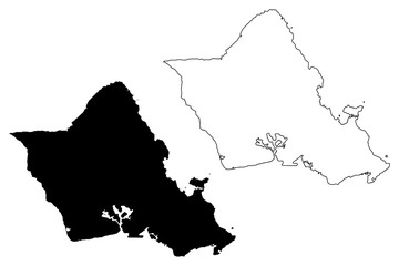 City and County of Honolulu, Hawaii (U.S. county, United States of America, USA, U.S., US, island, archipelago) map vector illustration, scribble sketch Oahu map © danlersk
