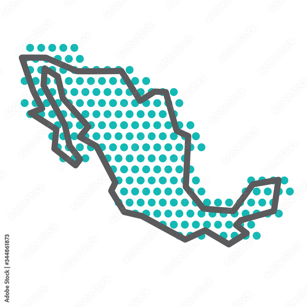 Poster mexico simple outline map with green halftone dot pattern