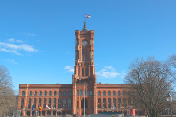 Fototapeta na wymiar Red townhall on Alexanderplatz, Berlin, Germany