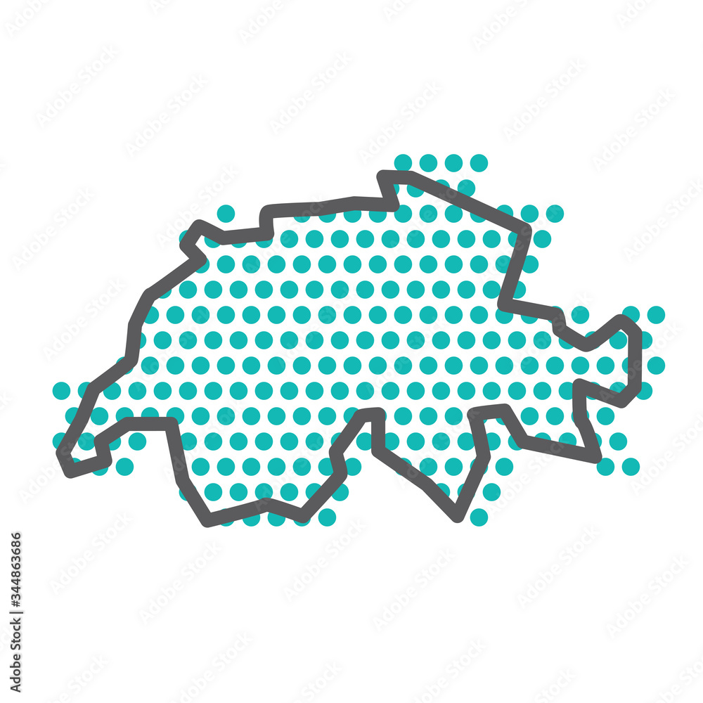 Poster switzerland simple outline map with green halftone dot pattern