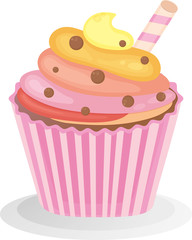 Sweet cupcake.  Isolated on white background.  Muffin icon. Yummy dessert decorated. For design menu, cafe decoration,  greeting cards. Vector illustration