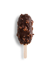 ice cream stick chocolate with almond on white background