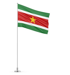 Suriname flag on a flagpole white background 3D illustration