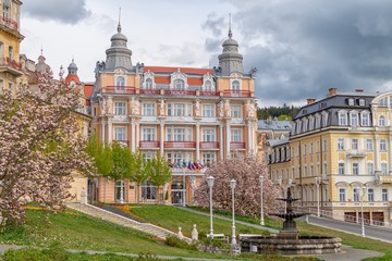 Fototapeta na wymiar Spa architecture of Goethe Square - summer time in Marianske Lazne (Marienbad) - Czech Republic
