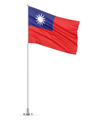 Taiwan flag on a flagpole white background 3D illustration
