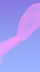 Pink wave on blue sky abstract background. Fluttering pink scarf. Waving on wind pink fabric. Vertical orientation. 3D illustration