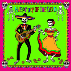 Vector illustration featuring skeleton couple celebrating Mexican Day of the Dead holiday 