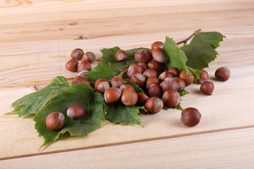 Hazelnuts on table