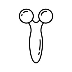 Roller massager. Linear icon of tool for face lifting. Black simple illustration of slimming manual stick, facial beauty instrument. Contour isolated vector emblem on white background