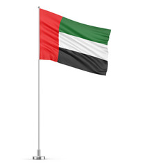 United Arab Emirates flag on a flagpole white background 3D illustration