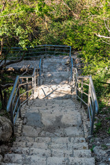 Stone staircase after renovation on the trail leading from St. George Monastery to Jasper Beach,...