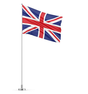 United Kingdom flag on a flagpole white background 3D illustration