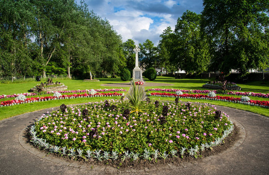 public garden in the park with war memorial