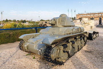 Renault R35 tank is on the Memorial Site near the Armored Corps Museum in Latrun, Israel
