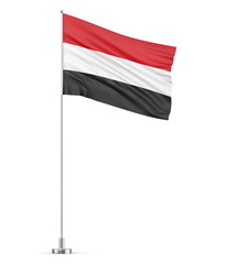 Yemen flag on a flagpole white background 3D illustration