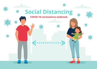 Social distancing concept with people at a distance. Vector illustration in flat style