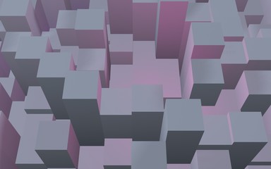 Abstract pink gray elegant cube geometric background. Chaotically advanced rectangular bars. 3D Rendering, 3D illustration