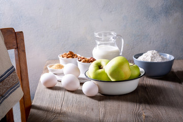 Ingredients for Apple Pie. The recipe for an American pie with apples.