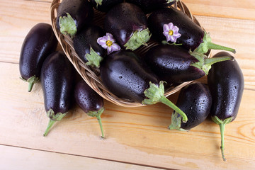 Eggplants on table