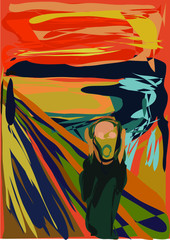 scream abstract vector norway artist world orange painting screaming scared edvard much style - obrazy, fototapety, plakaty
