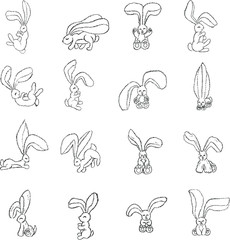 Collection of Hand Drawn Bunny Rabbit Cartoon Illustrations in Vector