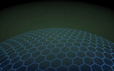 Fototapeta premium Multilayer sphere of honeycombs, blue on a black background, social network, computer network, technology, global network. 3D illustration