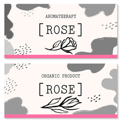 Vector packaging design elements and templates for rose labels and bottles