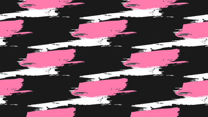 Seamless pattern with hand drawn black and pink ink brush strokes. Textile fabric paintbrush print. Grunge graphic art design. Abstract wallpaper background. Vector illustration