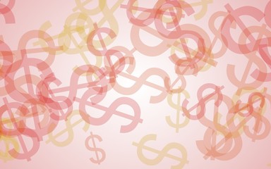 Multicolored translucent dollar signs on white background. Red tones. 3D illustration