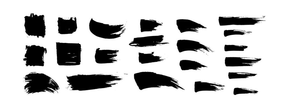 Set of black ink brush strokes. Chinese calligraphy black brushes line isolated on white background. Dirty abstract grunge artistic design element for poster, banner, flyer. Vector illustration