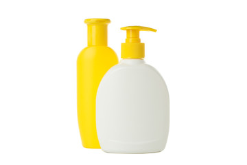 Blank bathroom bottles isolated on white background. Bathroom accessories