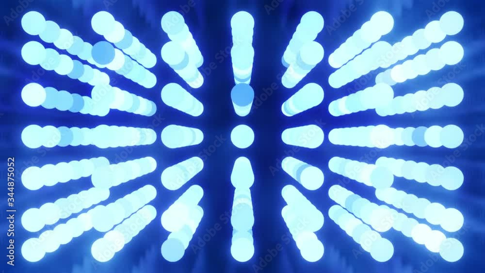 Poster glowing blue balls flash in shiny room. 4k abstract 3d background of luminous spheres in dark shiny 