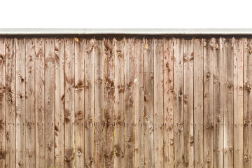 Old wooden fence isolated on white background.