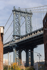 Brooklyn bridge seen from a city street