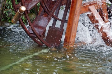 close up from wooden water wheel