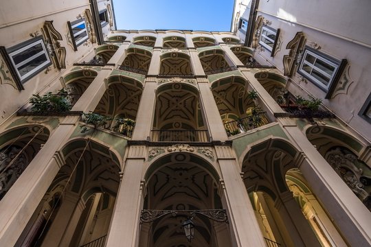 Low angle shot of Palazzo dello Spagnolo in Rione Sanita, Naples, Italy